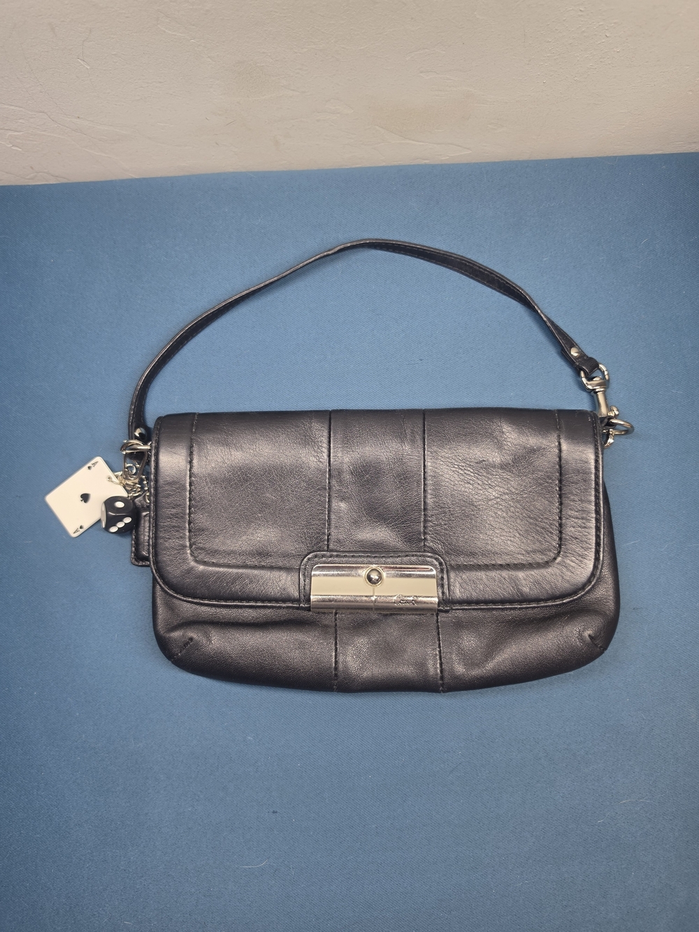 Black Coach Kristen Leather Shoulder Bag / Wristlet/clutch with Silver Hardware